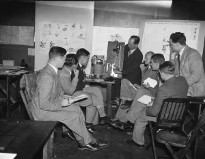 Demonstration Prints: Commercial pilots seen here returning to flight school at Croydon Airport to study