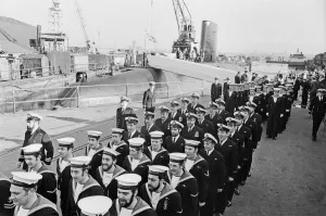 The commissioning of the Churchill class nuclear submarine HMS Conqueror at Cammell