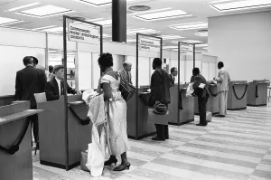 Commonwealth Immigration Act comes into force at London Heathrow Airport. 1st July 1962