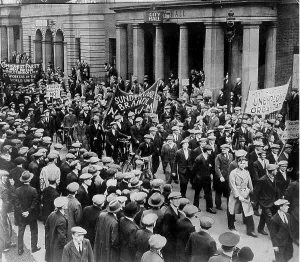 A Communist march past the City Hall, Newcastle. c. 1926