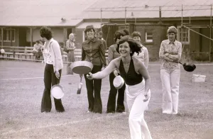 Frying Pan Prints: Competitor Heather Bradditich winds up for her throw in the great frying pan throwing