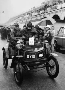 A competitor in the London to Brighton veteran car run seen here on the promenade