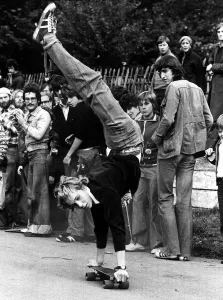 00090 Prints: A competitor in the trick section of the skateboard championship at Crystal Palace this