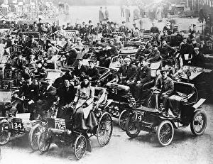 Competitors in the Automobile Club 1000 miles trial seen here at Olympia circa 1904