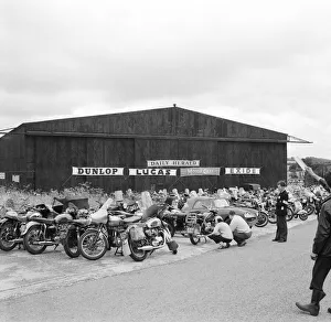 Sidecar Prints: Competitors bikes outside one of the hangers at the Daily Herald Motor Cycle Racing