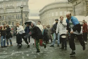 00362 Prints: Competitors strugging through snow and sleet to take part in the Shrove Tuesday Pancake