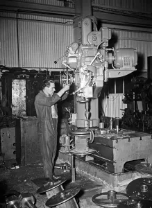 Components for the construction of mobile cranes seen here being manufactured