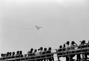 01157 Prints: The Concorde makes its first appearance at Farnborough Air Show by flying low over