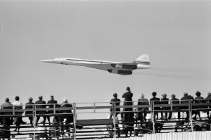 Plane Prints: The Concorde makes its first appearance at Farnborough Air Show by flying low over