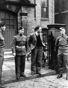 Conscientious objector Sidney Spencer on his way to plead his case at Liverpool tribunal