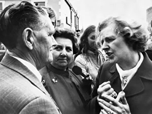 01077 Prints: Conservative Party leader Margaret Thatcher chats to local people during a visit to