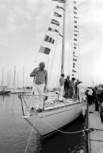 Former Conservative Prime Minister Edward Heath at launching of a new yacht