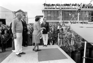 Former Conservative Prime Minister Edward Heath at launching of a new yacht