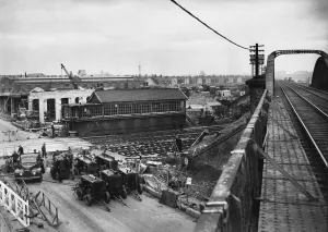 Tracks Prints: Construction crew seen here working against the clock to complete the laying of a new
