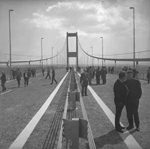 01004 Prints: The construction of the first Severn Bridge opened by Queen Elizabeth II in 1966