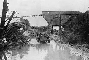 Us Army Prints: Cooks of an American Infantry Company splash through water in a Jeep as they return