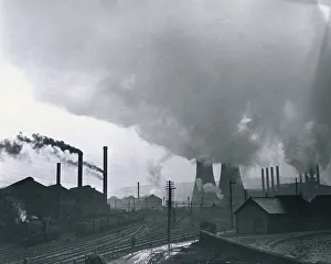 Pollution Prints: Cooling towers and smoking chimneys pollute the air at a Sheffield industrial site