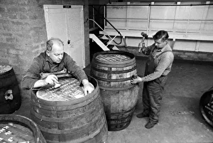 Craftsman Prints: Coopers prepare Sherry casks before they are filled with Whisky at the Knockando Whisky