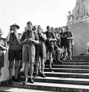 Photographer Prints: Coronation 1953. Australian Queen Scouts seen outside Buckingham palce with their Cameras