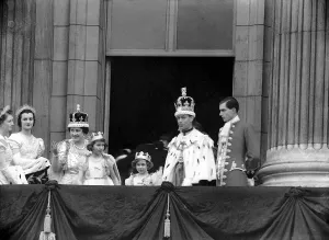 The Coronation of King George VI, on the balconey of Buckingham Palace with the King is
