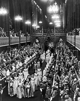 Coronation Prints: The Coronation of Queen Elizabeth II. The Queen walks in procession to the West door of