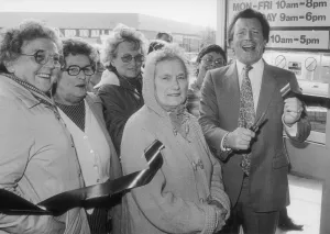 Coronation Street businessman Mike Baldwin takes time off from his factory to open