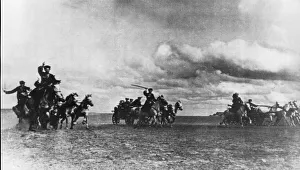 Cossack machine gun carriages advance to new firing positions one the Crimean sector