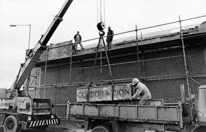 Tourism Prints: Council workmen remove concrete slabs from the old Omnibus depot in Stockton
