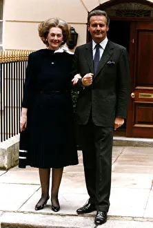 Peerage Prints: Count Jean Francois de Chambrun with his wife Raine Spencer Showing Engagement ring