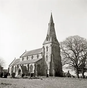 Worship Prints: Country church surrounded by graveyard Graves cemetery countryside village