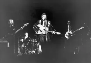 Country and Western singer Johnny Cash performing at Bents Park, South Shields in 1987