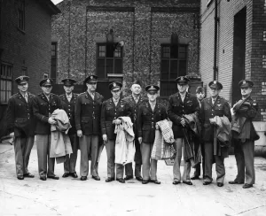 01442 Prints: Some of the court personnel photographed at first American court martial in Britain