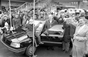 Precinct Prints: Coventry car workers took to the city centre to help the launch of the new Peugeot Talbot