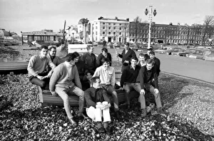 Coventry City Football Club players relax on the beach at Worthing after a gruelling