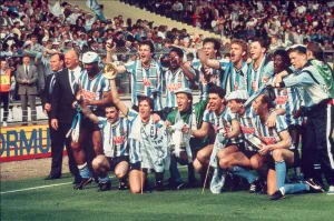 F A Cup Prints: Coventry Citys players celebrate their 3-2 win against Tottenham Hotspur in the FA