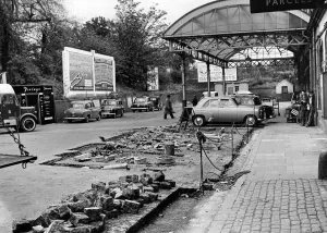 Coventry Railway Station. Resurfacing work being carried out at the front of