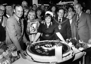 00077 Prints: Coventry Retail Market celebrated its 21st birthday today with the cutting of a huge cake