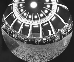 00077 Prints: Coventry Retail Market. Customers take a rest from their busy shopping. Fish eye view