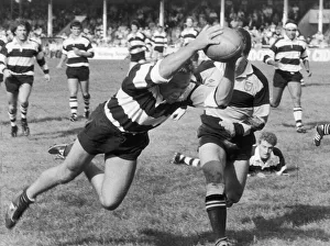 Coventrys Simon Maisey takes off to land a try during their match against Newport ay