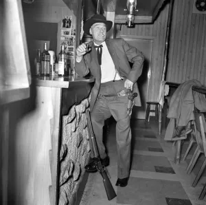 Pensioner Prints: Cowboy mad miner Lot Beedon aged 63 gets a slug of rotgut at the local saloon in Wombwell