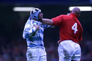Craig Quinell and Lucas Ostiglia come to blows in October 1999 during the Wales v