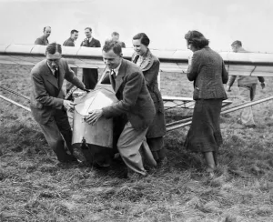 00104 Prints: Cramlington Gliding Club members hauling into position their new machine