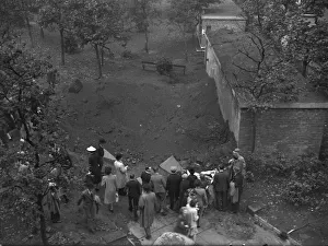 Crater Prints: Crater next to a public surface air raid shelter in St Phillips Churchyard