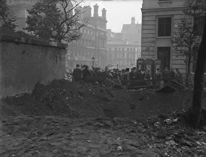 01472 Prints: Crater next to a public surface air raid shelter in St Phillips Churchyard