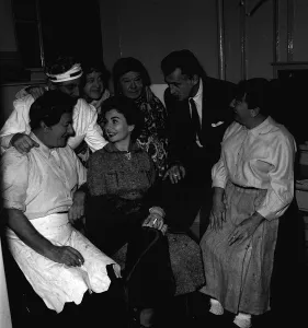Crazy Gang 1954 backstage with Jean Simmons and Stewart Granger