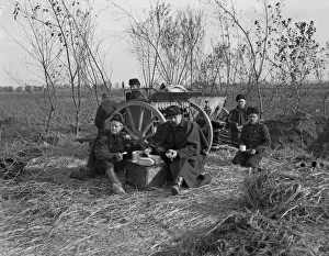 Ammunition Prints: The crew of a Belgian field artillery seen here having a meal before the Geman advance