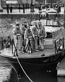 The crew of the new Tyne class lifeboat Robert and Violet of Moelfre Bay Lifeboat