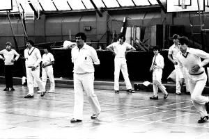 Cricket Legend Fred Trueman at the Evening Chronicle sponsored cricket coaching session