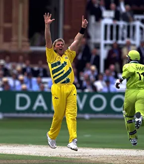 00274 Prints: Cricket World Cup Final 1999 Pakistan v Australia Lords Shane Warne celebrates taking