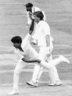 Core59 Prints: Cricketer Kapil Dev - Indian fast bowler in action against England at Lord s